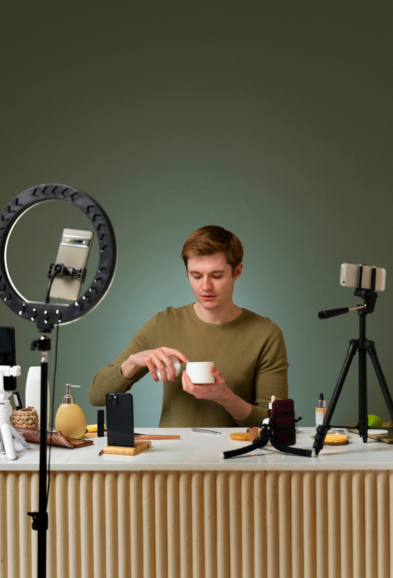 professional video creator recording himself for video content and production services