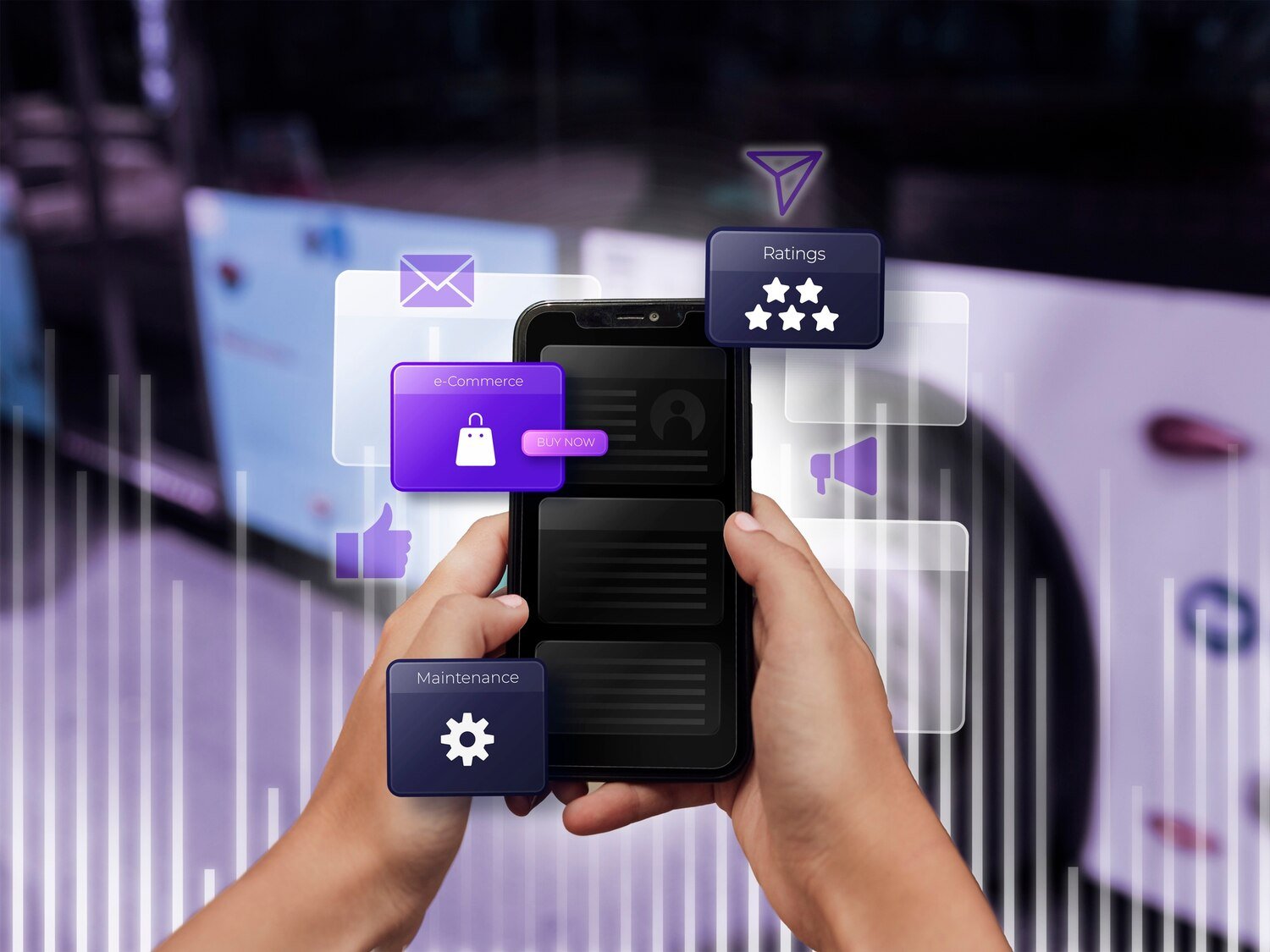 social media marketing concept with mobile app development