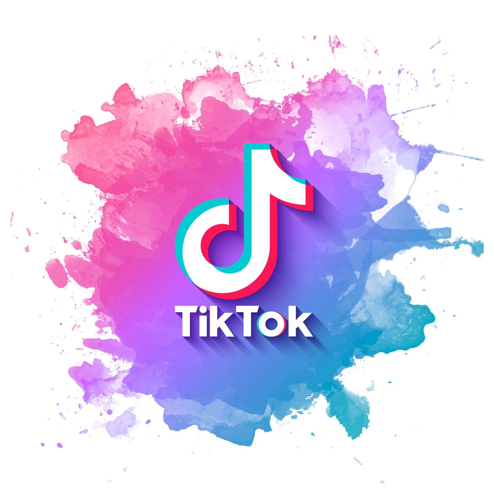 Creative TikTok social media marketing banner with watercolor splash background for digital promotion and branding.